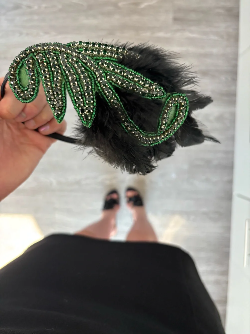 Green Beaded Feather Headband - Elegant Women’s Hair Accessory